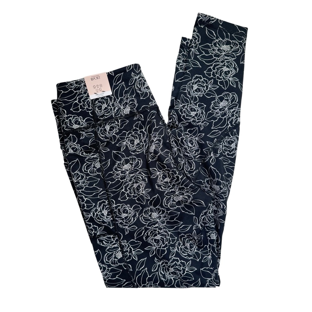 Victorias Secret Sport Essential Leggings Black White Floral Size Large Long NWT - Picture 11 of 14